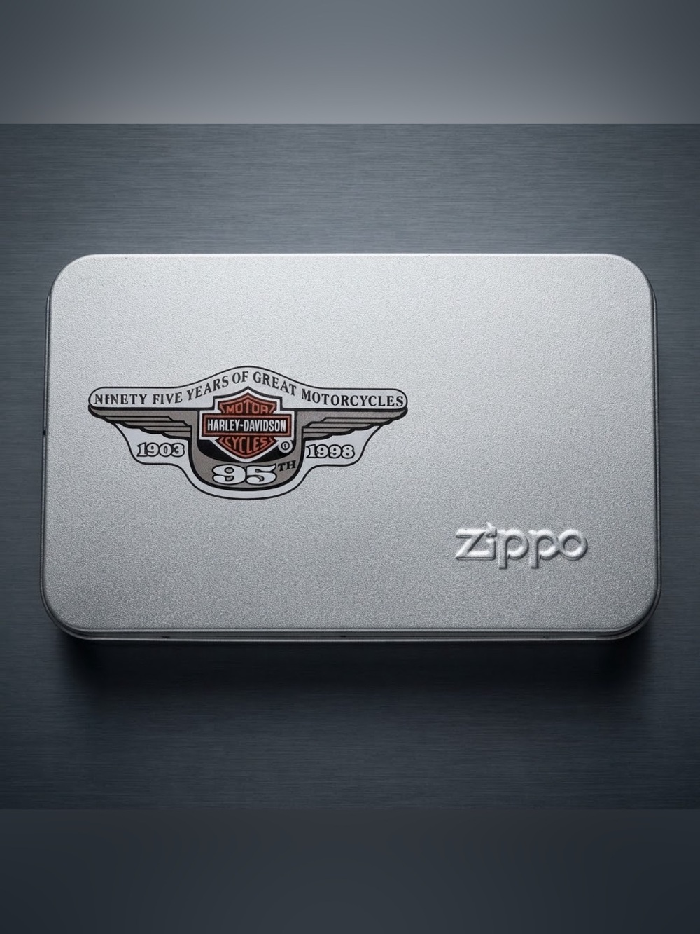 Vintage 1998 Harley Davidson 95th Anniversary Zippo Metal Storage Tin Box HD288